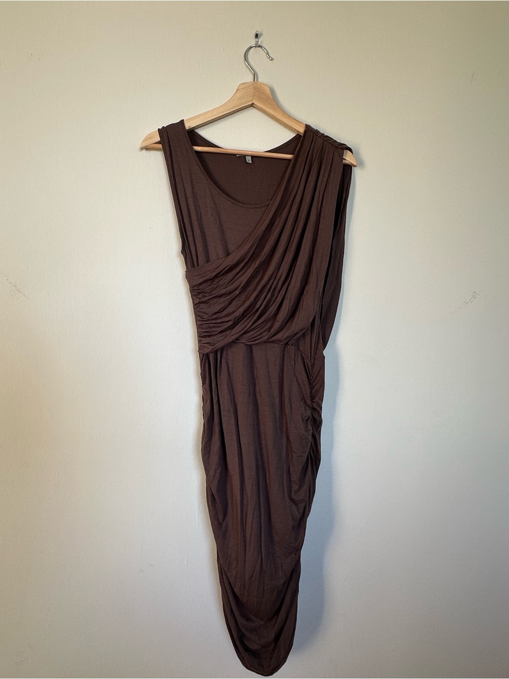 Bordeaux One-Shoulder Draped Brown Dress